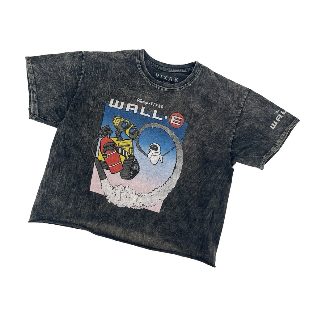 Disney Pixar WALL-E T Shirt Womens S Acid Wash Graphic Tee Boxy Y2K Grunge